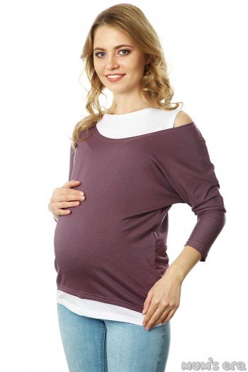 Блуза Адель для беременных и кормления лиловый/белый