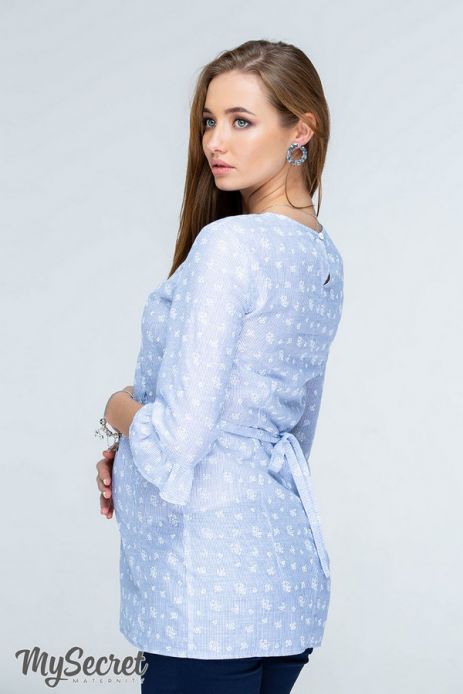 Блуза Alisha для беременных и кормящих батист полоска цветочки голубой