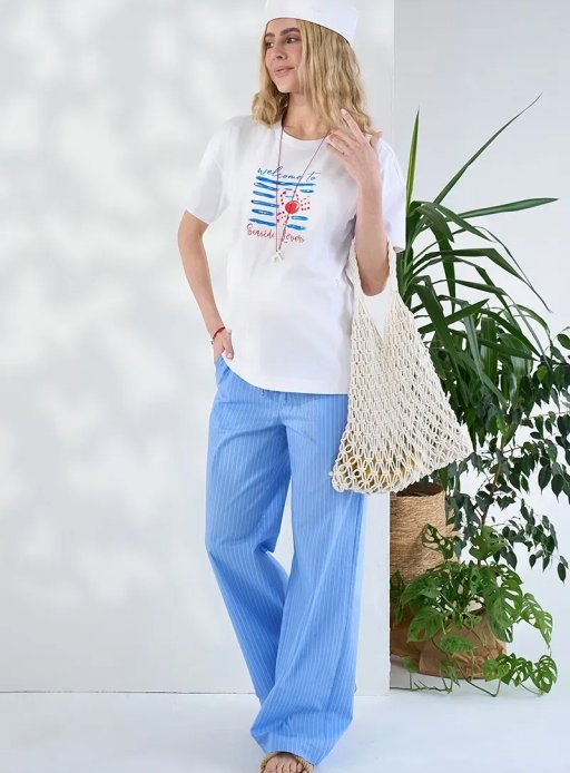 Брюки Moana для беременных голубой в полоску