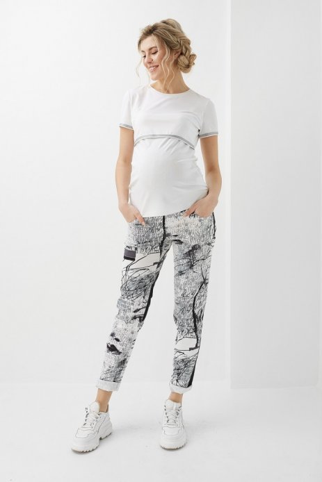 Штани для вагітних принт "букви" чорно-білий