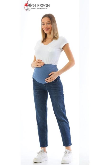 Джинси бойфренд для вагітних синій