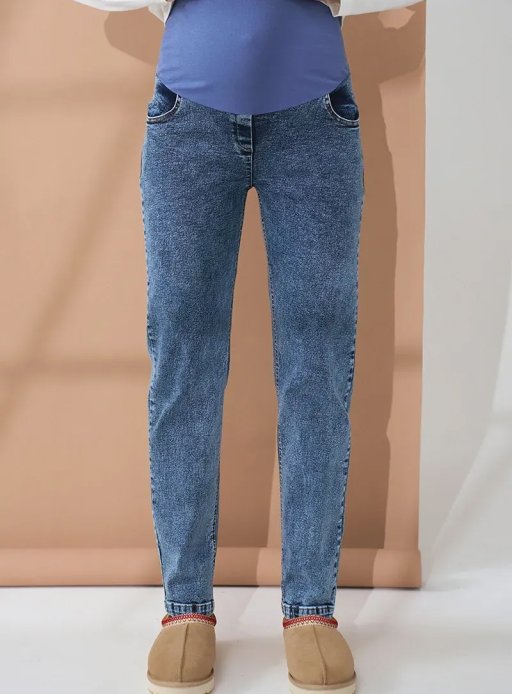 Джинсы Leyton  Mom для вагітних синій зі сніжним ефектом