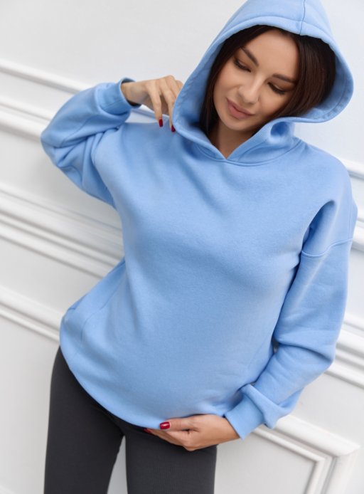 Худи для беременных и кормящих флис голубой