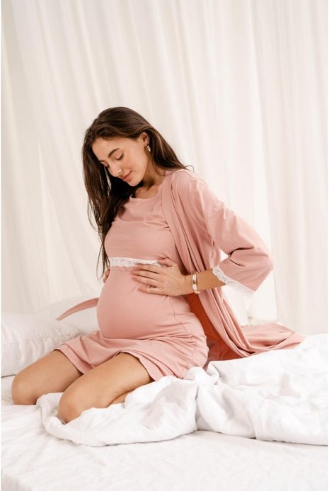 Комплект халат+сорочка для беременных и кормящих пудра