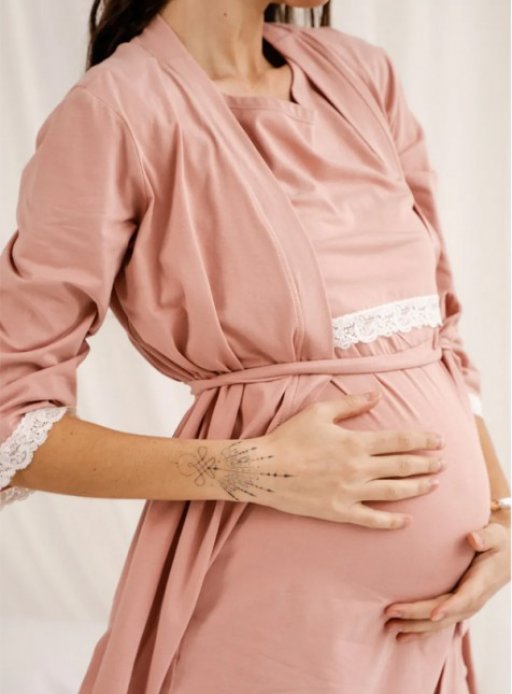 Комплект халат+сорочка для беременных и кормящих пудра