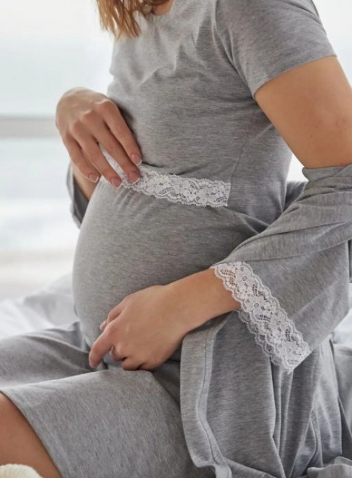 Комплект халат+сорочка для беременных и кормящих серый меланж
