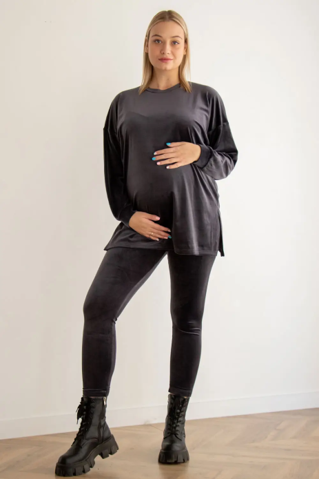 Костюм плюшевий джемпер+лосини для вагітних графитовий