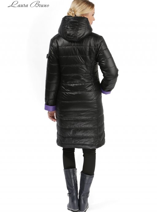 Куртка 2в1 зима Laura Bruno двостороння для вагітних чорно-бузкова