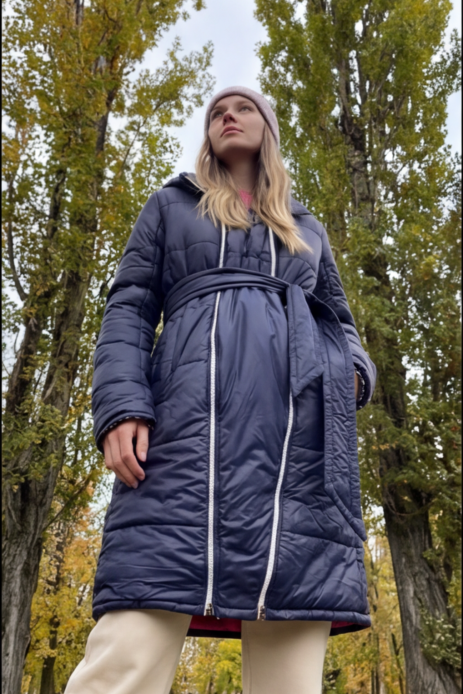 Куртка зимова 2в1 Марго двостороння для вагітних синій/сердечка на синьому