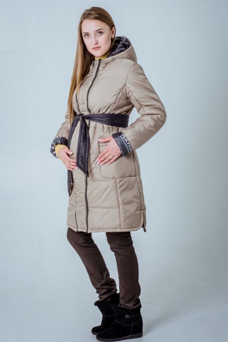 Куртка для вагітності зимова 2 в 1 Марго двостороння бежевий/принт олені