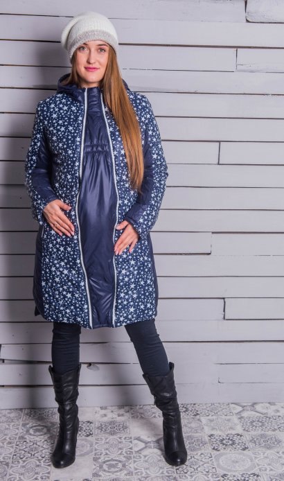 Куртка для вагітності зимова2 в1 Марго синій/зірочки на синьому