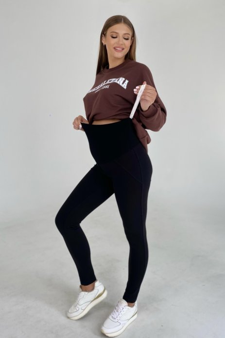 Лосины трикотаж на флисе для беременных черный