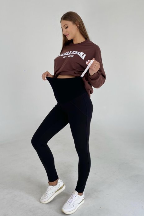 Лосины трикотаж на флисе для беременных черный