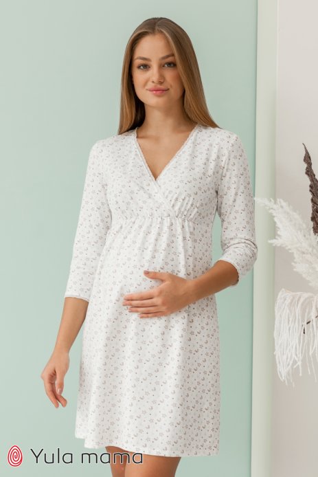 Ночная сорочка Alisa для беременных и кормящих мишки на молочном фоне