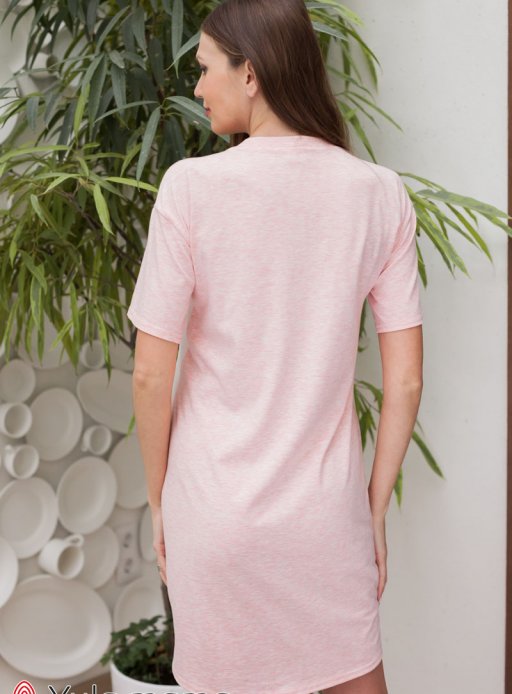 Ночная сорочка Yasmin для беременных и кормящих розовый меланж с молочным