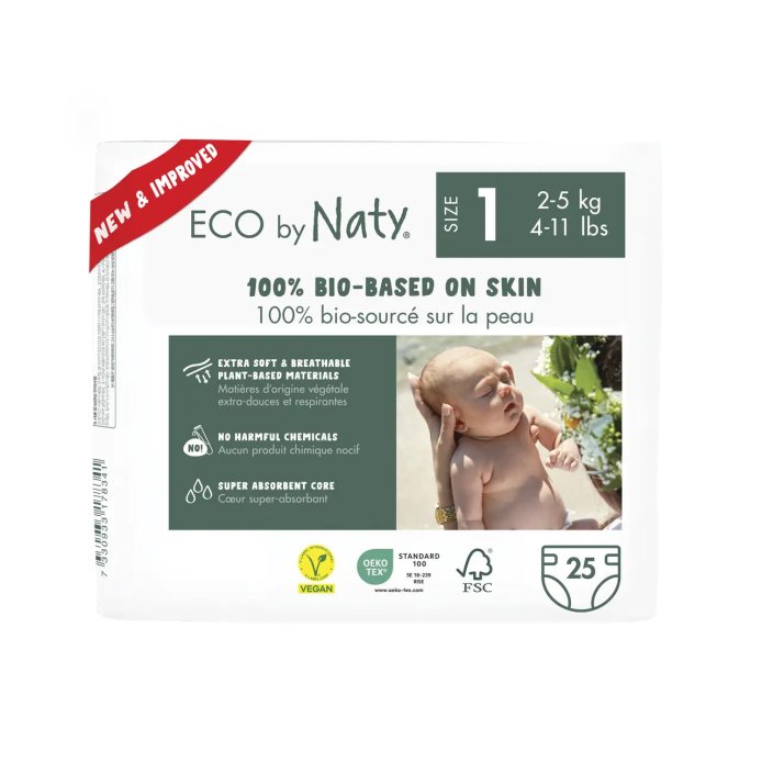 Органические подгузники Eco by Naty Размер 1 (від 2 до 5 кг) 25 шт