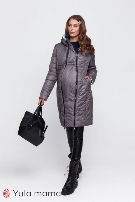 Пальто для вагітності зимова 2в1 Kristin сірий зі світлою м'ятою