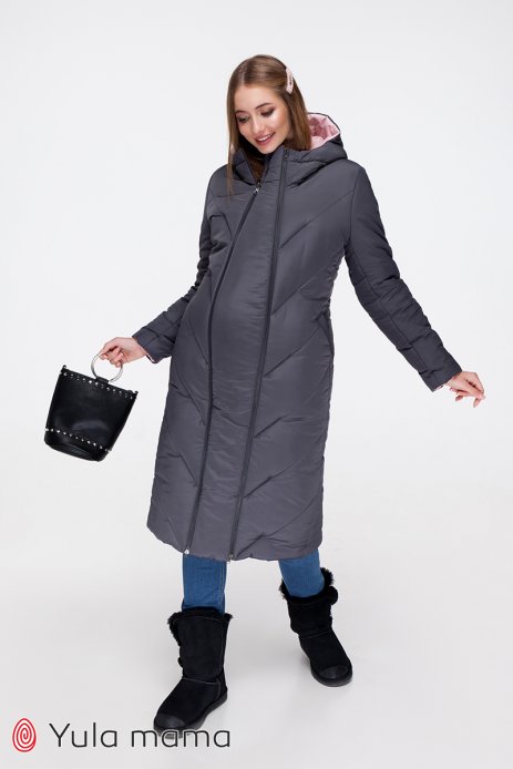 Пальто зима Tokyo двухстороннее 2в1 для беременности графит и пудра