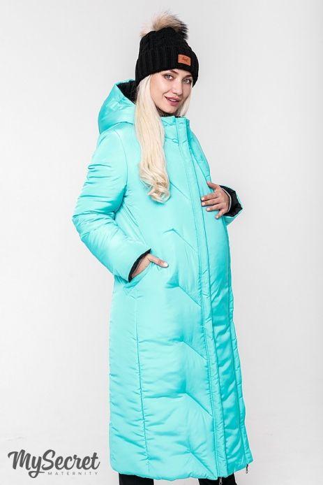 Пальто зима Tokyo 2в1 двухстороннее для беременности чёрный-аквамарин