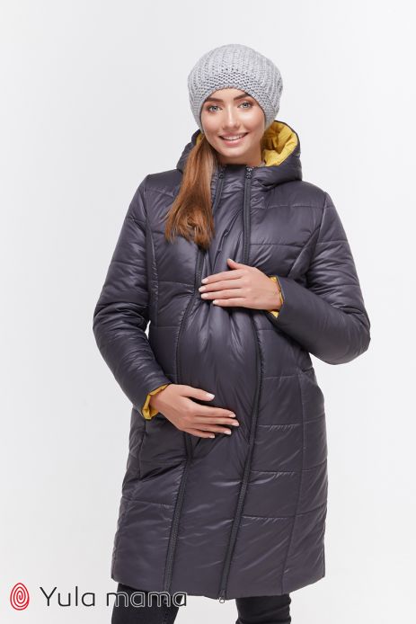 Пальто для вагітності зимова 2в1 Mariet графіт з гірчицею