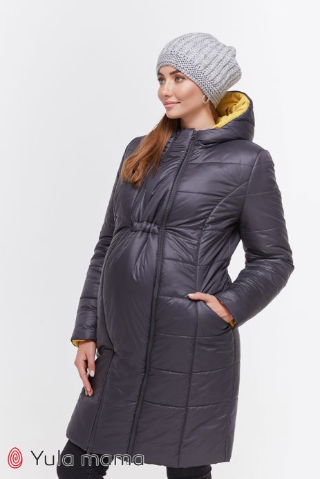 Пальто для вагітності зимова 2в1 Mariet графіт з гірчицею
