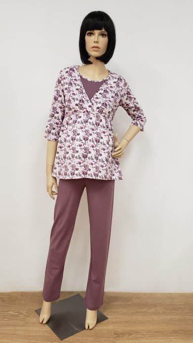 Пижама с брюками для беременных и кормящих цветы лиловый
