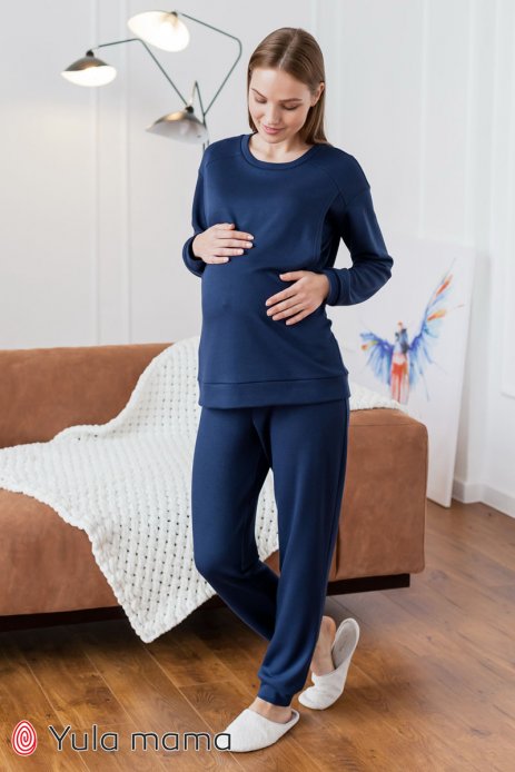 Пижама WENDY утепленная для беременных и кормящих темно-синий