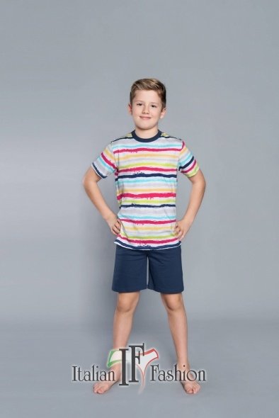 Піжама дитяча B-DOMINO для хлопчика футболка і шорти кольорова смужка