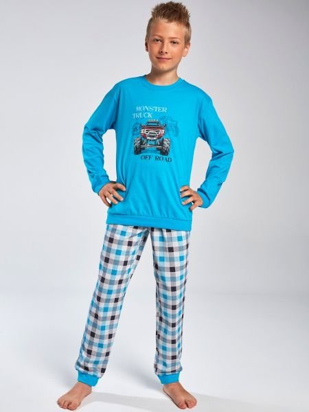 Пижама для мальчиков принт Road бирюзовый-серый