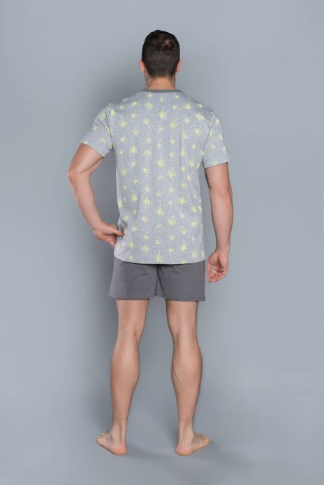 Пижама мужская M-MONSUN-футболка и шорты принт серый меланж