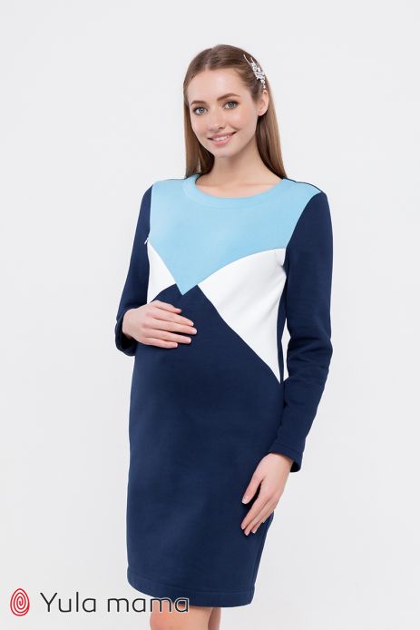 Сукня Denise warm для вагітних і годування т.синій-блакитний-молоко