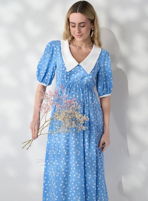 Платье Georgia для беременных и кормящих цветы на голубом