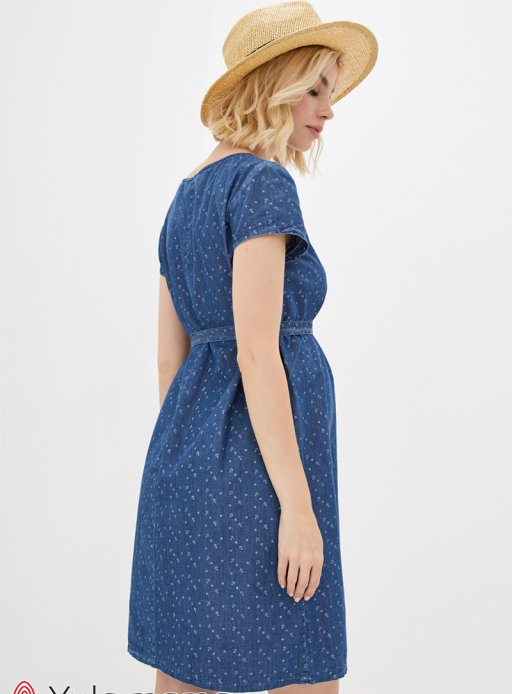 Платье GRACE для беременных и кормящих джинсово-синий с принтом якорьки