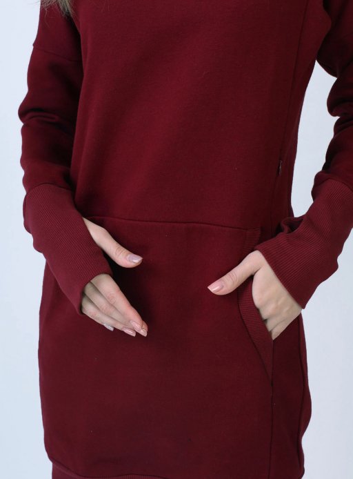 Сукня-худі утеплена для вагітних та годуючих бордо