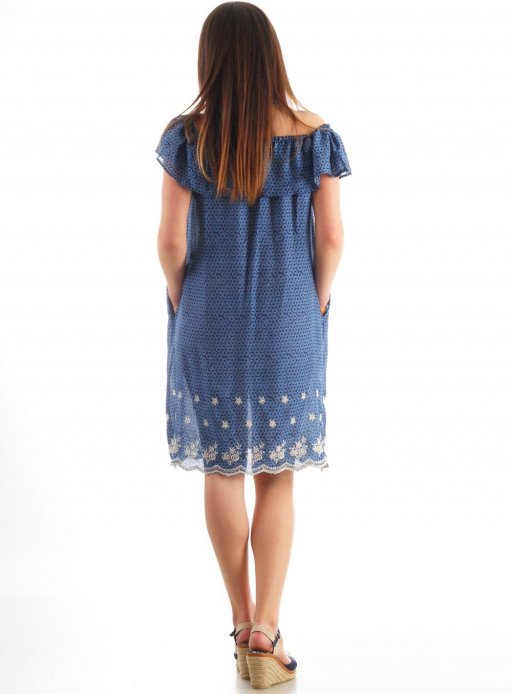 Платье "Солнечная фантазия" c вышивкой синий для беременных и кормящих