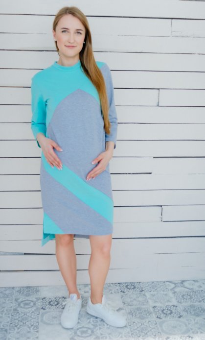 Сукня-туніка Еліс для вагітних і годування м'ята сірий меланж