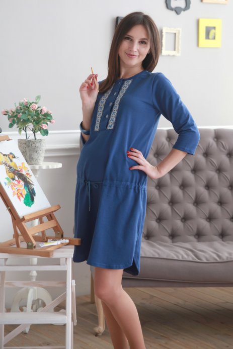 Платье "Удачный день" для беременных и кормящих синий