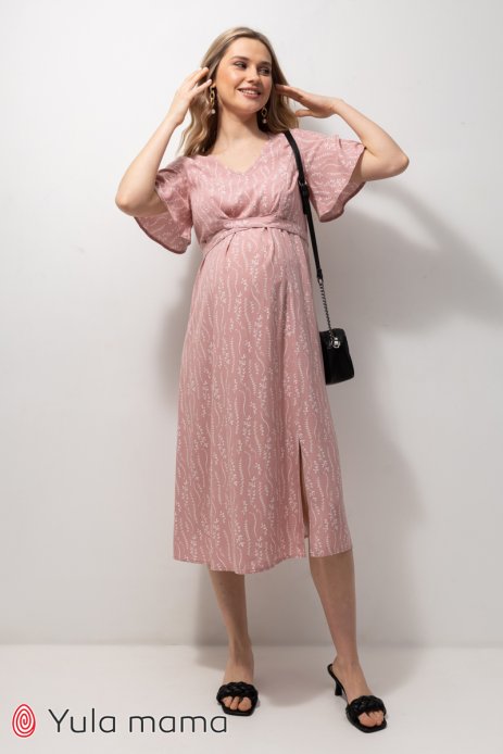 Платье Vanessa для беременных и кормящих веточки на пудре