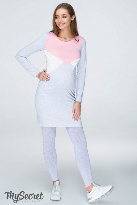 Платье Denise light для беременных и кормления серый меланж розовый молочный