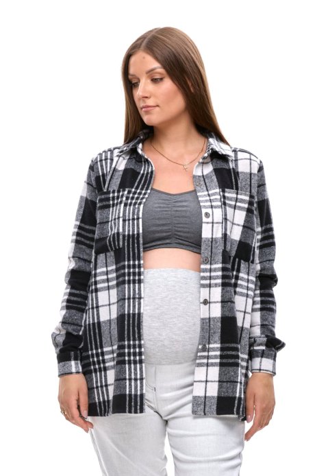 Рубашка клетка для беременных черный
