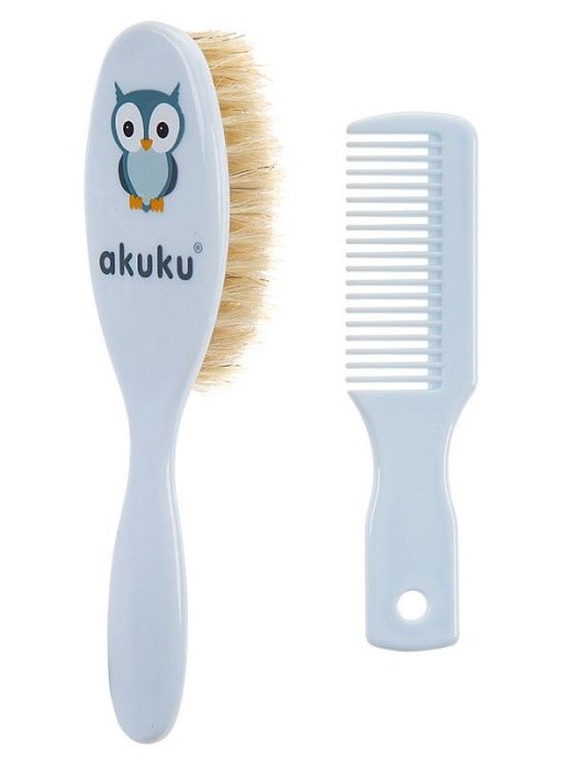 Щетка+гребень голубой (натуральная щетина) Akuku