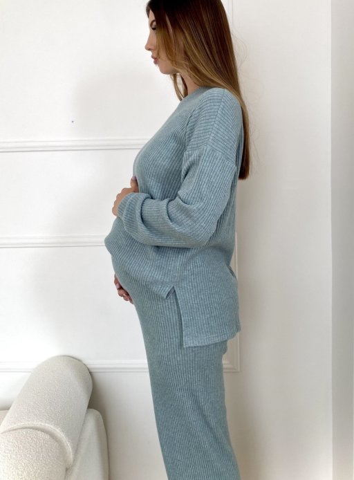 Штани для вагітних сіро-зелені ангора рубчик