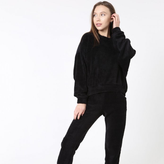 Світшот Teddy утеплений для вагітних та годуючих oversize чорний