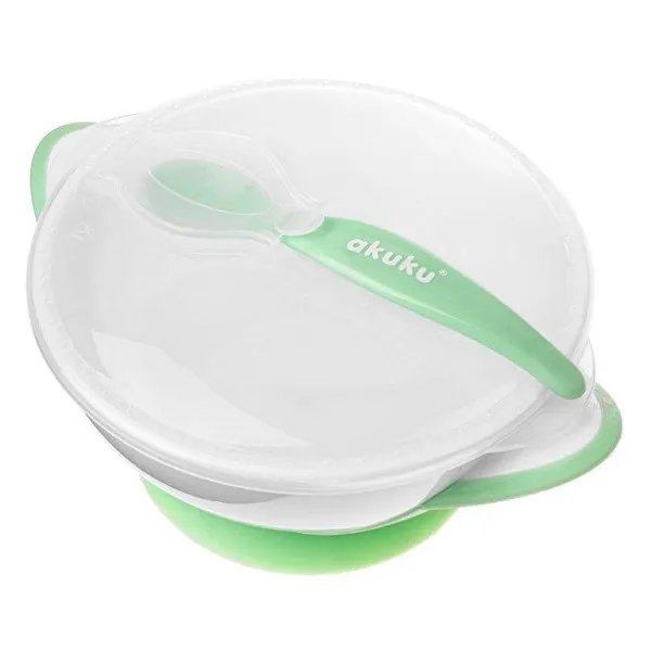 Тарелка с ложечкой на присоске минт Akuku
