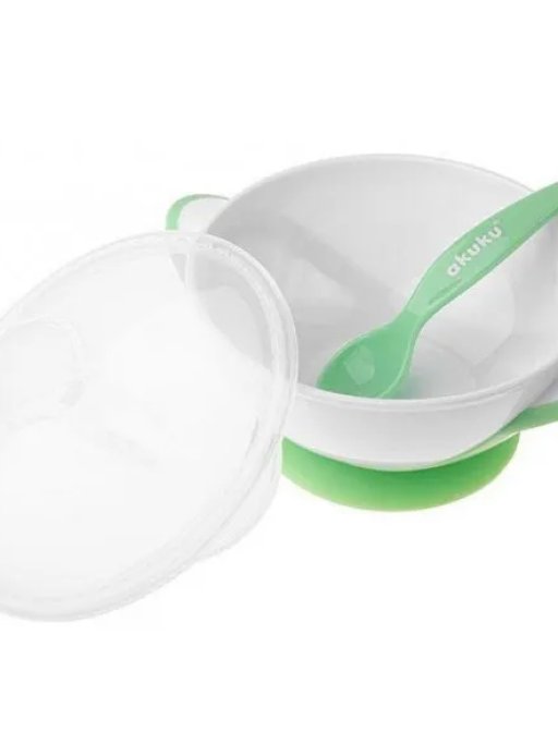 Тарелка с ложечкой на присоске минт Akuku