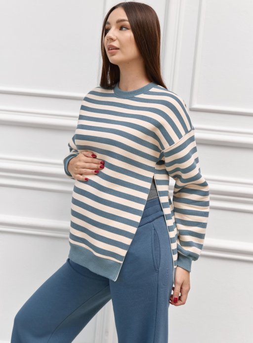 Теплий світшот для вагітних і годуючих фліс смужка голубий