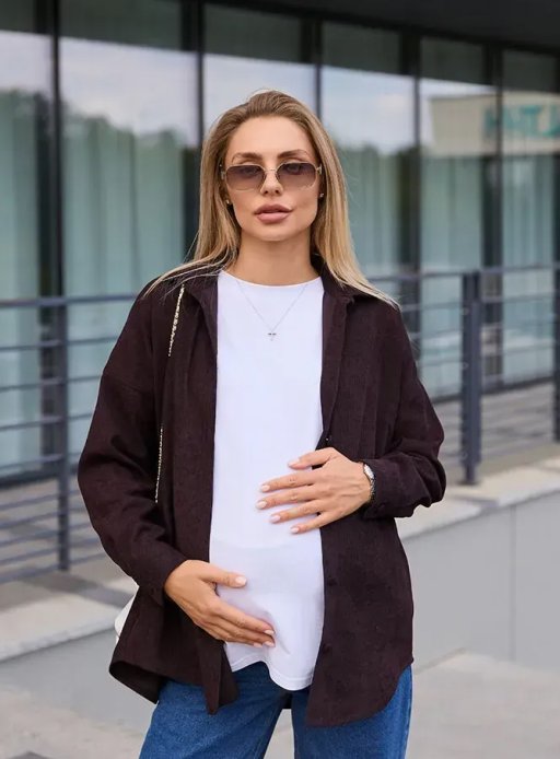 Вельветова сорочка Varna для вагітних шоколадний