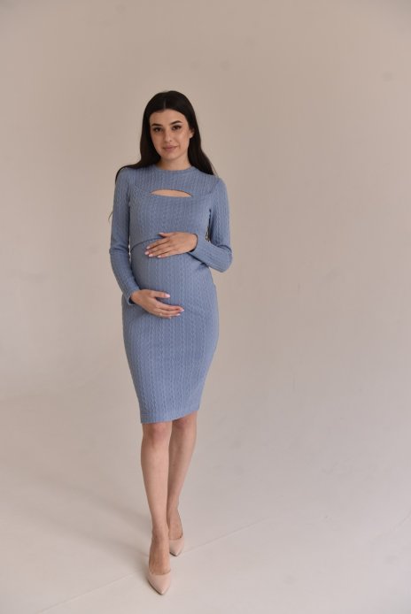 Платье для беременных и кормящих косичка голубой