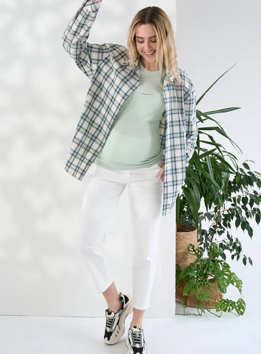 Джинси МОМ для беременных с высоким поясом молочный