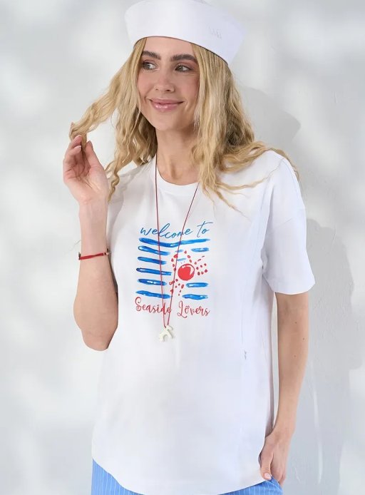 Футболка Seaside для вагітних та годуючих біла з принтом
